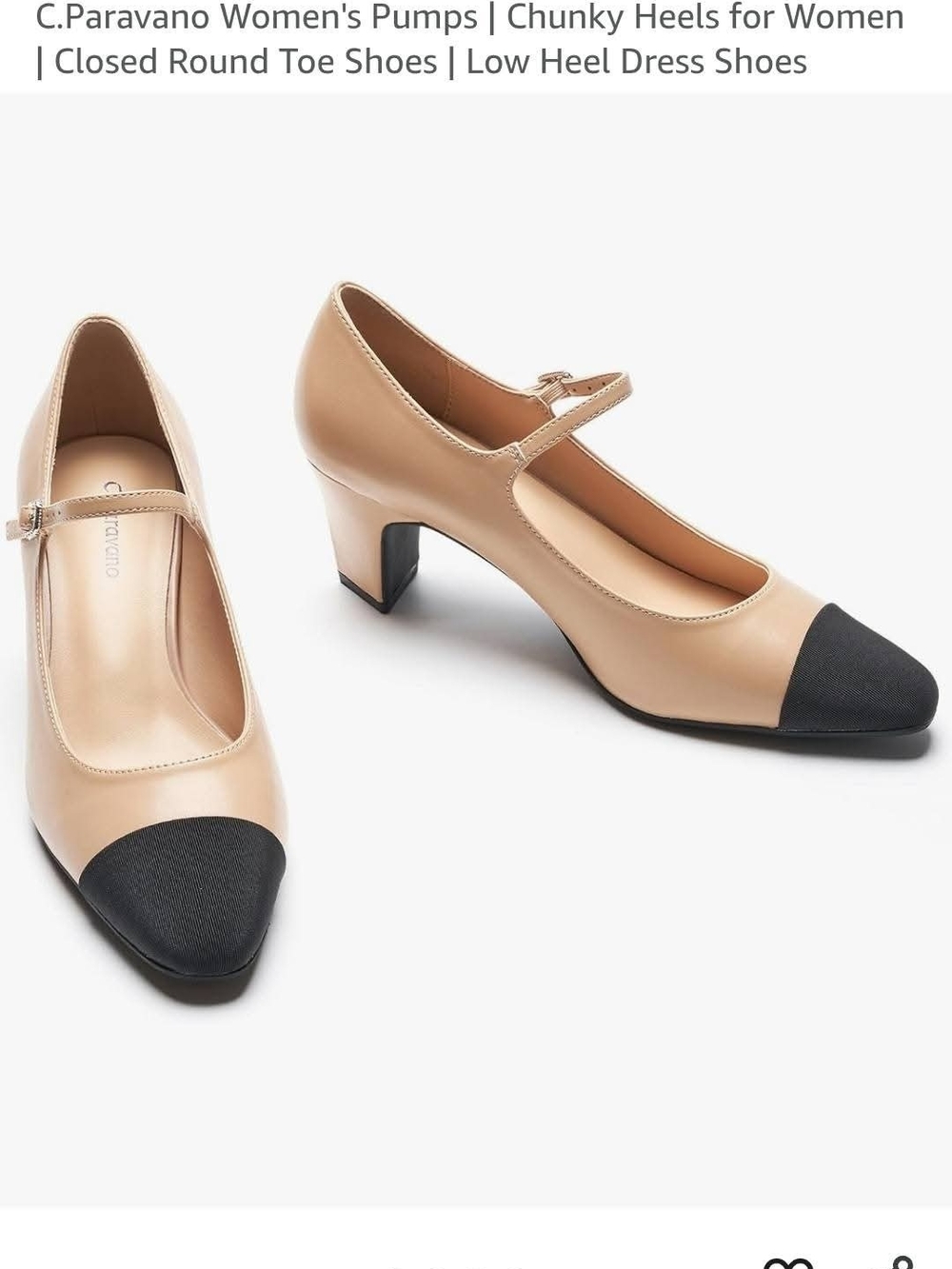 C.Paravano Womans Two Tone Chunk Heel Pumps